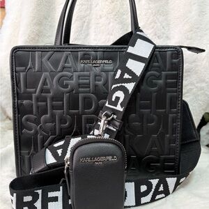Karl Lagerfeld Black Satchel with Logo Strap